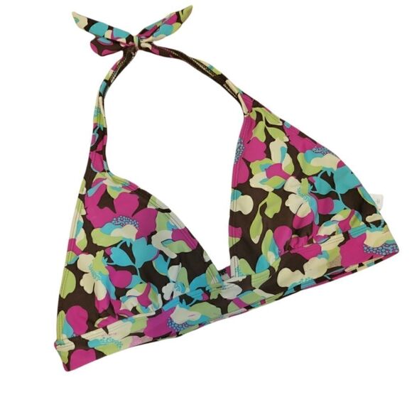 Gap Body Floral Brown 2 piece Halter Bikini Swimsuit L - Picture 2 of 10